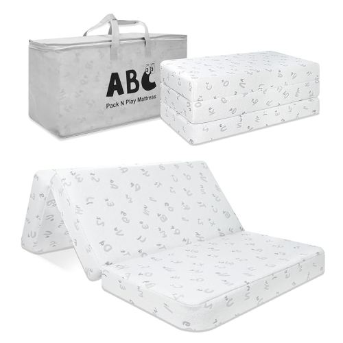 Trifold Pack and Play Mattress, 38"x26" High Density Foam Pack N Play Mattresses for Baby Toddler, Portable Travel Crib Mattress for Pack N Play Playpen with Carry Bag, 2"
