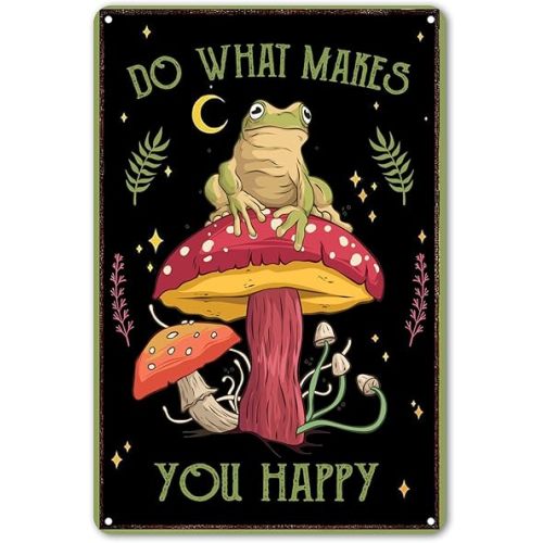Funny Frog Mushroom Decor Metal Sign: Cute Cottagecore & Forest Decor for Bathroom, Kitchen, Bedroom, and Home (3029)