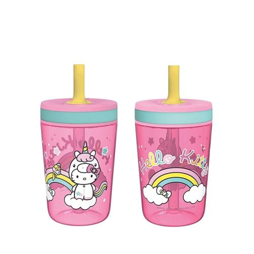 Zak Designs 15oz Hello Kitty Kelso Tumbler Set, Leak-Proof Screw-On Lid with Straw Made of Durable Plastic and Silicone, Perfect Bundle for Kids, 2 Count (Pack of 1)