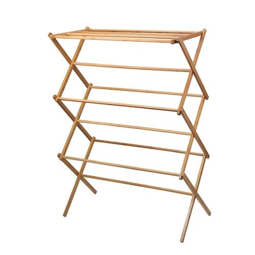 Home it USA Bamboo 3-Tier Freestanding Wood Drying Rack - Natural Brown, Indoor Clothes Drying Stand, Space-Saving, 14-1/2-in x 29-1/2-in x 41-3/4 420L at Lowes.com