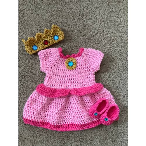 Princess Peach Inspired Costume/Crochet Princess Peach Dress/Mario Bros Inspired Princess Peach Dress- Newborn to 18 Months- MADE TO ORDER