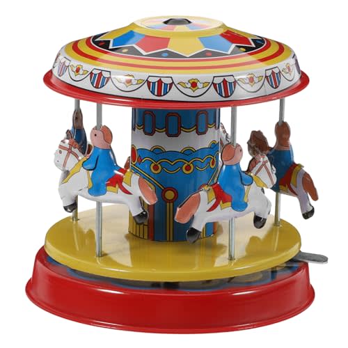 Kisangel Retro Tin Wind up Carousel Horse Toy - Vintage Clockwork Merry-Go-Round for Kids, Home Decor, Club & Bar Decoration, Multi-Color, 4.13 Inches