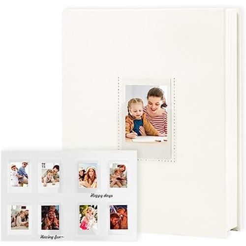 Photo Album for Fujifilm Instax Mini Camera, Polaroid Camera, Instax Photo Album with Memo Areas, 128 Pockets 2x3 Photo Album with Writing Space for Instax Mini 12 11 40 9 7+ Evo Liplay Camera (White)