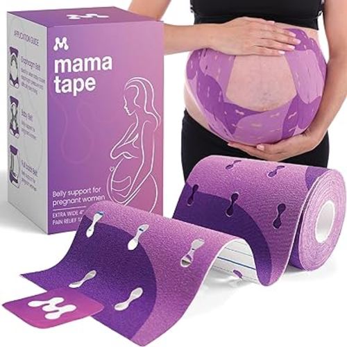 Mama Tape Pregnancy Belly Support | Pelvic and Back Pain Relief | Extra Wide 4" x 16.4' Roll of Kinesiology Tape for Pregnant Skin | Maternity Belly Support | Pregnancy Must Haves | Gift for Women