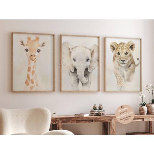Safari animal prints, Safari nursery decor, Set of 3, Safari baby animals, Jungle nursery, Neutral nursery, Kids room art, Animal nursery