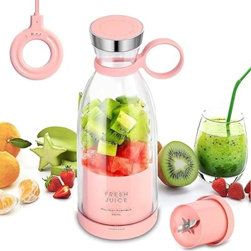 Portable Juicer Blender - 350ml Wireless Electric for Fresh Juice, Smoothies & Milkshakes - BPA-Free, Easy Clean, Compact Travel Cup for Gym, Office, Home(Pink)