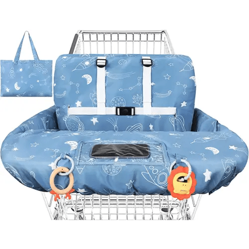 Yoofoss Shopping Cart Cover for Baby, 2-in-1 High Chair Cover with Safety Harness, Multifunctional Cart Covers for Babies, Universal Fit, Soft Padded Grocery Cart Cover for Baby Boy Girl - Blue