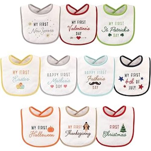 Hudson Baby Unisex Baby Cotton Terry Drooler Bibs with Fiber Filling, Neutral Holiday, One Size