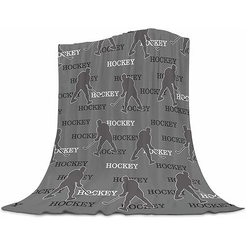 Hockey Baby Blanket 30"x40" - Grey Reversible Fleece Throw with Ice Hockey Design, Ultra Soft Plush Blanket for Crib, Stroller & Toddler Bed, Cozy Gift for Little Fans