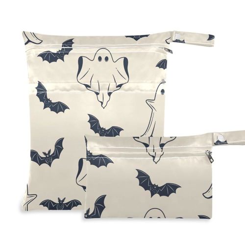 Burbuja Halloween Spooky Wet Dry Bags for Baby Cloth Diaper 2 Pack, Waterproof Reusable Wet Bag with 2 Zippered Pockets for Travel Swimsuit Gym Clothes Toiletries Stroller