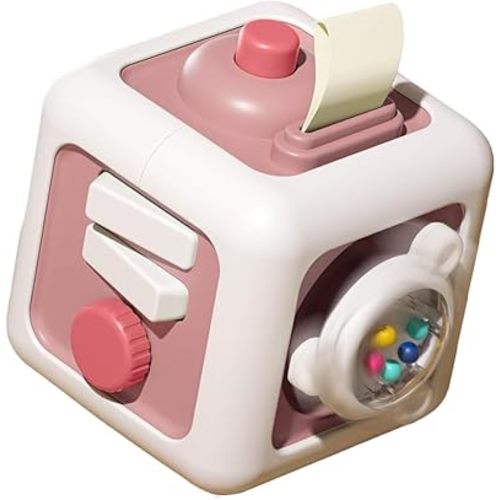 Montessori Toys for 1+ Year Old Boys Girls, 12-18 Months Baby Car Seat Airplane Travel Busy Cube Toys for Fine Motor Skill Learning, First Birthday Gift for 1 Year Old (Pink)