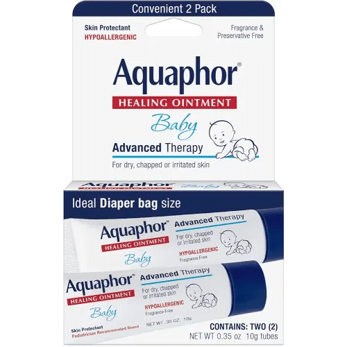 Aquaphor Baby Healing Ointment Advanced Therapy Skin Protectant for Chapped or Dry Skin, Drool Rash and Diaper Rash Ointment, Hypoallergenic Baby Essentials, Travel Size, 0.35 Oz Tube, Pack of 2