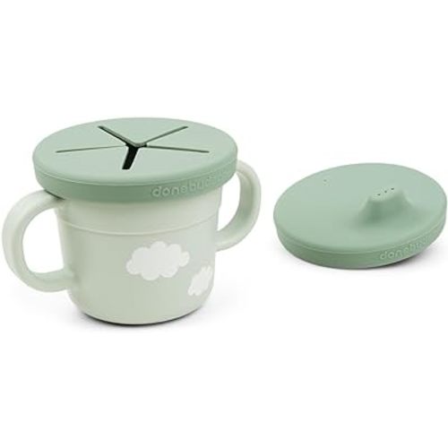 Done by Deer Foodie Spout/Snack Cup Croco Green - 100% Food Grade PP Cup & Soft Silicone lid - Durable and Safe, Easy to Clean - A Must-Have for Your Child's Mealtime Routine!
