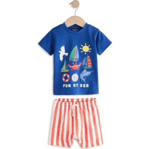Kids' Seaside Appliqué Graphic T-Shirt & Stripe Shorts Set