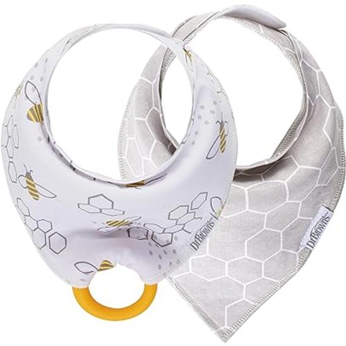 Dr. Brown's Unisex Baby Super Soft & Absorbent Baby Bandana Bib With Snap-on Teether