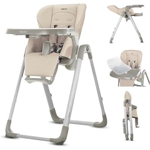 Inglesina My time Highchair, Butter - Adjustable High Chair for Babies & Toddlers, 4 Height & 3 Recline Settings, Collapsible, Tool-Free Assembly, BPA Free, Removable Tray for Easy Cleaning