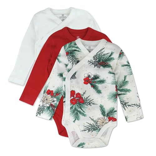 HonestBaby unisex-baby 3-pack Long Sleeve Side-snap Kimono Bodysuits Organic Cotton for Infant Baby Boys, Girls, Unisex