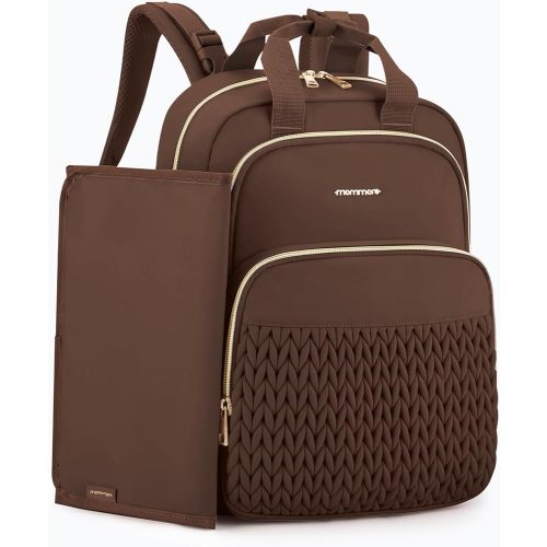 mommore Diaper Bag Backpack, Stylish Travel Baby Bag with Insulated Pockets, Changing Pad and Stroller Straps for Toddler (Coffee-27L, Large)