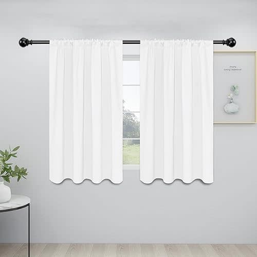 Easy-Going Rod Pocket Blackout Curtains for Bedroom, Room Darkening Window Curtains for Living Room, Thermal Insulated Noise Reduction Solid Window Drapes, 2 Panels(34x45 in, White)