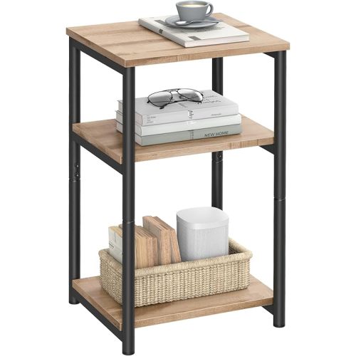 VASAGLE Side Table, Small End Table, Tall Nightstand for Living Room, Bedroom, Office, Bathroom, Camel Brown and Classic Black ULET273B50