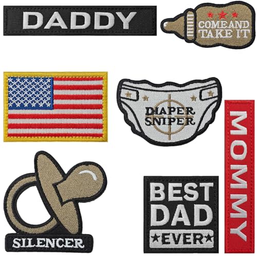 WILDREEDS 7 Pieces Daddy and Mommy Patches, Hook and Loop Tactical Funny Patch for Hats, Diaper Bags, Lunch Bags