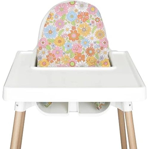 Highchair Cushion Cover for Inflatable Cushion, Compatible for IKEA Antilop Highchair, High Chair Accessories Stain-Proof and Wipeable Cushion Cover (Cushion NOT Included)(Funflorals)