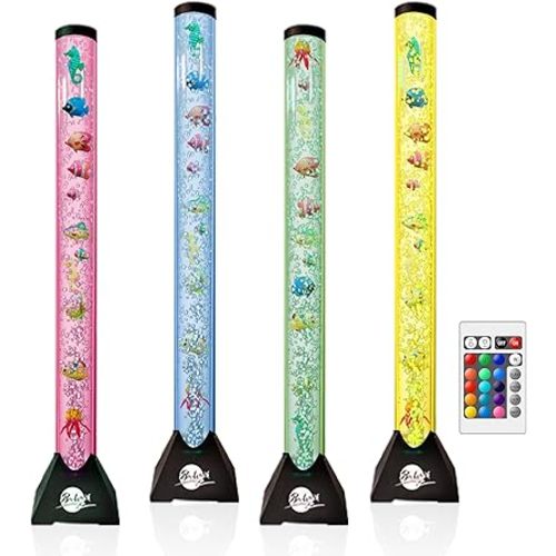 Brewish 4FT Sensory LED Water Bubble Fish Tube Floor Lamp with 20 Color Changing Light Effects– Fake Aquarium Tank Night Light and Gift for Kids, Autism, Men & Women - Remote Control & 12 Fishes