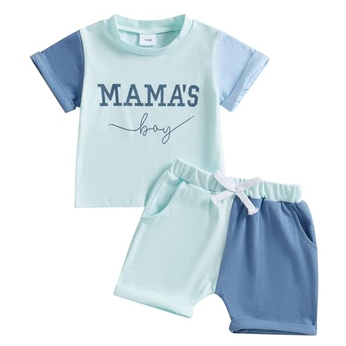 FOCUSNORM Baby Boy Summer Clothes Letter Contrast Short Sleeve T-shirt Top and Elastic Shorts 2 Pcs Set Toddler Infnat Outfit