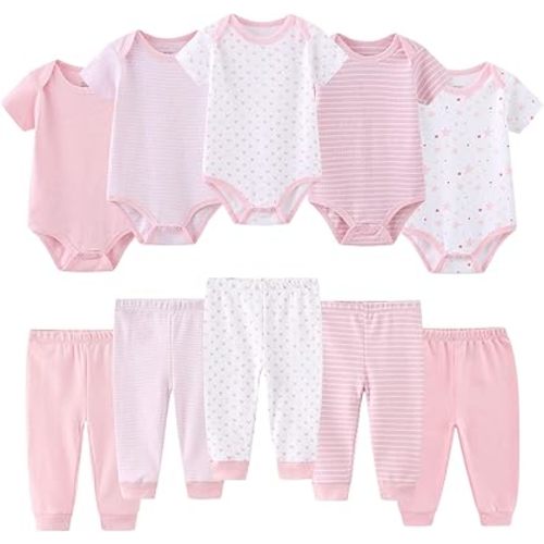 Baby Bodysuit and Pant Set 10-pcs Cotton Soft Newborn Clothes Outfits