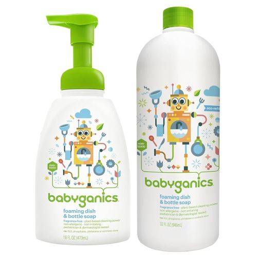 LuxProdX Baby ganic Foaming Dish & Bottle Soap 16 oz + 32 oz Refill – Plant-Based, Fragrance-Free, Baby-Safe Cleaning Kit
