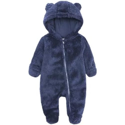 Baby Snowsuit Bear Ear Hooded Jumpsuit Fleece Romper Zipper Winter Coat Outfits