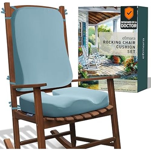 Elmara Doctor-Designed Rocking Chair Cushion Set is The Ultimate Comfort Solution – Contour Jumbo Memory Foam Cushions – Rocking Chair Cushions Indoor – Durable Outdoor Rocker Cushions (Aquamarine)