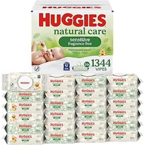 Huggies Natural Care Sensitive Baby Wipes, Unscented, Hypoallergenic, 99% Purified Water, 24 Soft Packs of 56 (1344 Wipes Total)