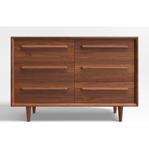 Tatum Walnut Mid-Century Kids Wood 6-Drawer Wide Dresser