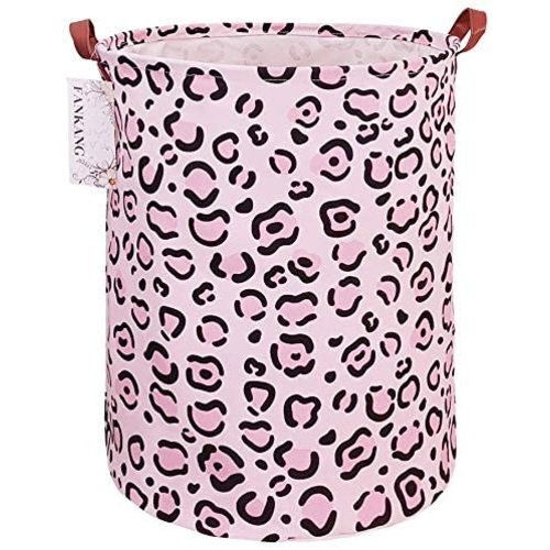 FANKANG Storage Basket, Nursery Hamper Canvas Laundry Basket Foldable with Waterproof PE Coating Large Storage Baskets for Kids Boys and Girls, Office, Bedroom, Clothes,Toys(Pink Print)