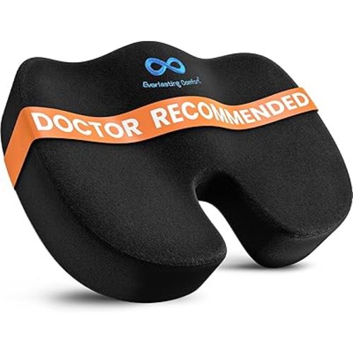 Everlasting Comfort Doctor Recommended Memory Foam Seat Cushion for Office Chairs & Car Seat - Ergonomic Office Desk Accessories for Tailbone Pain Relief, Sciatica & Back Support