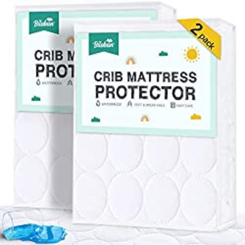 Crib Mattress Protector 2 Pack Pad Waterproof, Quilted Crib Mattress Cover Sheets Fitted, Absorbent & Noiseless Mattress Protector Fit Baby Toddler Bed Mattress Pad (Standard Size 52” x 28”) - White - Crib (Pack of 2)