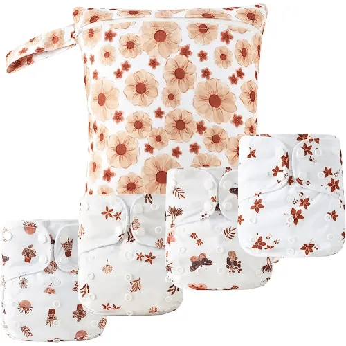 9 Sets Newborn Baby Cloth Pocket Diapers One Size Adjustable Reusable for Baby Boys and Girls(6-33 pounds,0-3 Years),One Wet Bag+4Diapers and 4Inserts