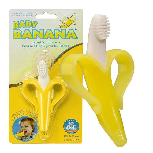 Baby Banana Yellow Banana Infant Toothbrush - Easy to Hold, Train Infants Babies and Toddlers for Oral Hygiene - Teether Effect for Sore Gums