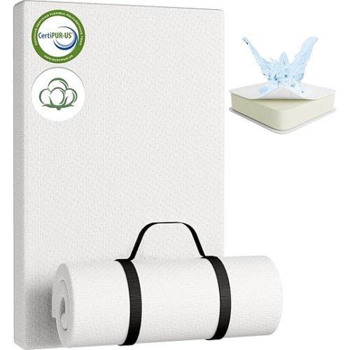 YENING Organic Cotton Pack and Play Mattress Pad Breathable 38x26 Waterproof Baby Mattress for Pack N Play Matress Topper Waterproof with Strap White