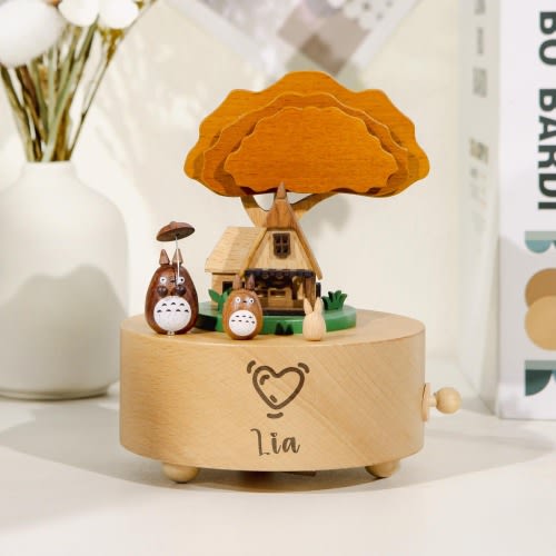 Birthday Custom Engraved Wooden Totoro Rotating Music Box Totoro Home Decor,Anime Music Box,Newborn Gift,Baby Shower,Totoro Home Decor