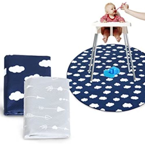 Splat Mat 2 Pack for Under High Chair & Arts & Crafts & Eating Mess, Waterproof Baby Anti-Slip High Chair Mat for Floor or Table, Reusable & Portable Splash Mat for Under High Chair, 42” ×42” Round
