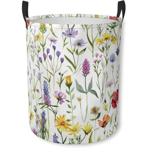 Laundry Basket Wildflower Meadow Collapsible Laundry Hamper with Handles Clothes Storage Bin for Household Bedroom Bathroom College Dorms