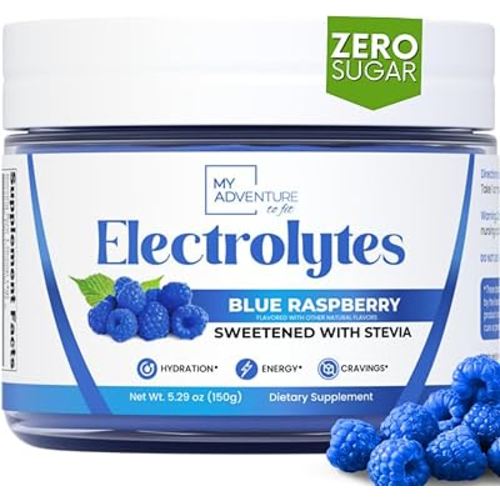Zero Sugar - Blue Raspberry Electrolytes Powder - Refreshing Hydration - Caffeine Free Energy - All Natural Ingredients - Vegan, Keto and Paleo - Sugar Free Electrolyte Powder Drink Mix - 37 Servings