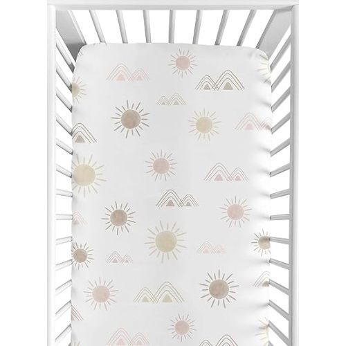 Sweet Jojo Designs Boho Desert Sun Girl Fitted Crib Sheet Baby or Toddler Bed Nursery - Blush Pink Mauve Gold Taupe Bohemian Watercolor Mountains Southwest Nature Outdoors Minimalist Geometric