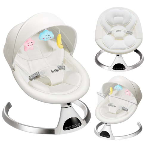 HARPPA Electric Baby Swing for Infants, Portable Baby Bouncer with Bluetooth Remote Control, White