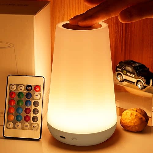 THAUSDAS Night Light, Dimmable Touch Lamp for Bedroom, Portable Table Bedside Lamp, 5 Brightness 13 RGB Colors, Night Lights for Baby Nursery Bathroom