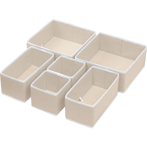 Simple Houseware Foldable Cloth Storage Box Closet Dresser Drawer Divider  Organizer Basket Bins for Underwear Bras, Beige (Set of 12) 