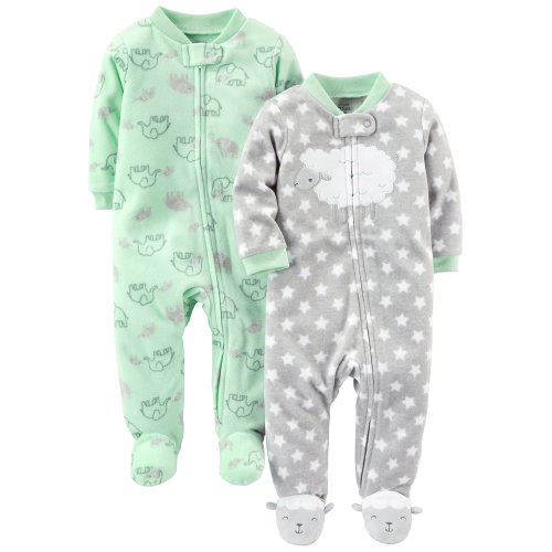 Simple Joys by Carter's Baby 2-Pack Fleece Footed Sleep and Play, Lamb/Elephant, Newborn