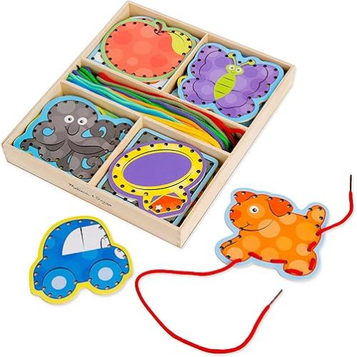 Melissa & Doug Alphabet Wooden Lacing Cards With Double-Sided Panels and Matching Laces Fine Motor Skills Threading Cards, Sewing For Preschoolers And Kids Ages 3+